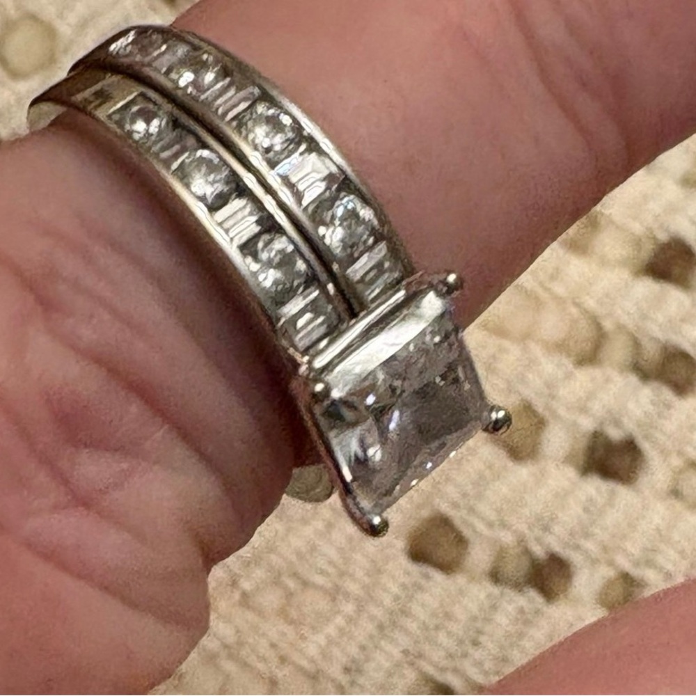 14K White Gold Diamonique Engagement Ring/Wedding Band - Picture 10 of 12